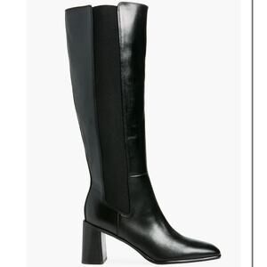 Nordstrom Tyra Black Tall Knee High Boot Sz 9.5 Leather Pull-On Elastic Gore NIB